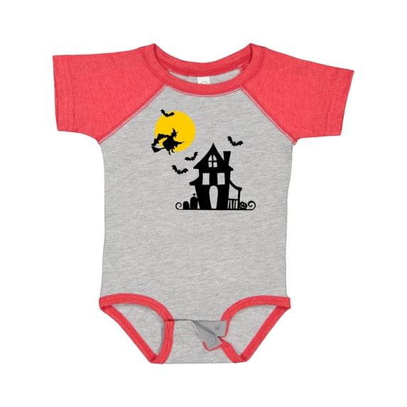 Inktastic Halloween Haunted House Witch and Bats Boys or Girls Baby Bodysuit