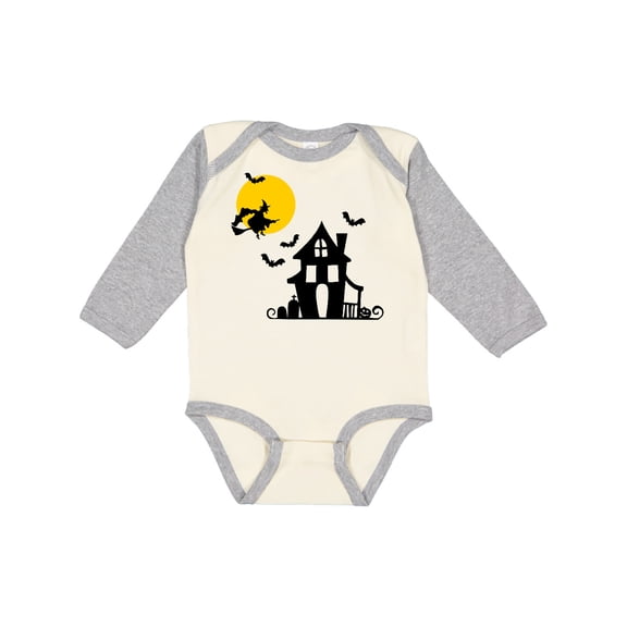 Inktastic Halloween Haunted House Witch and Bats Boys or Girls Long Sleeve Baby Bodysuit