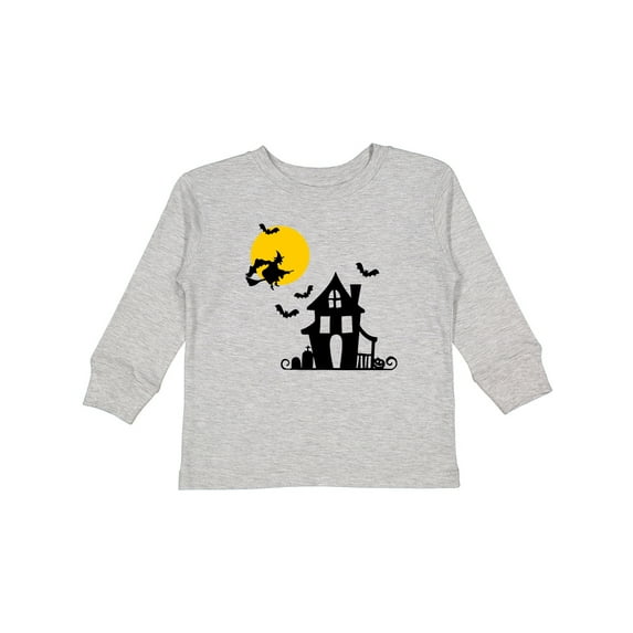 Inktastic Halloween Haunted House Witch and Bats Boys or Girls Long Sleeve Toddler T-Shirt