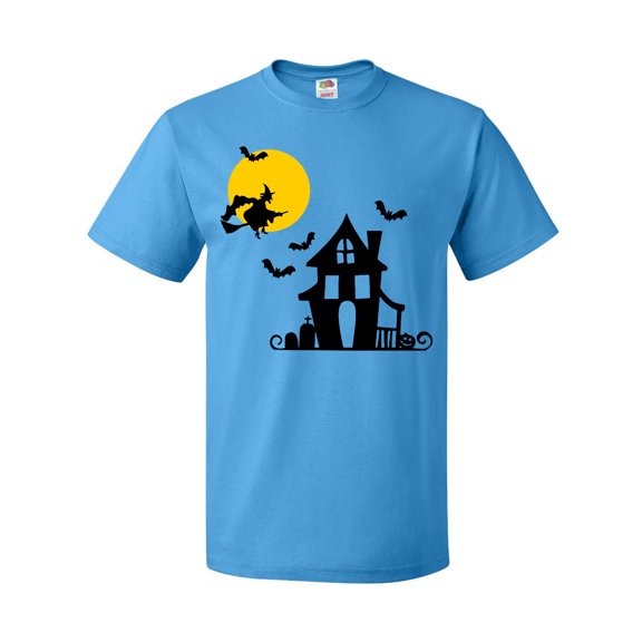 Inktastic Halloween Haunted House Witch and Bats T-Shirt