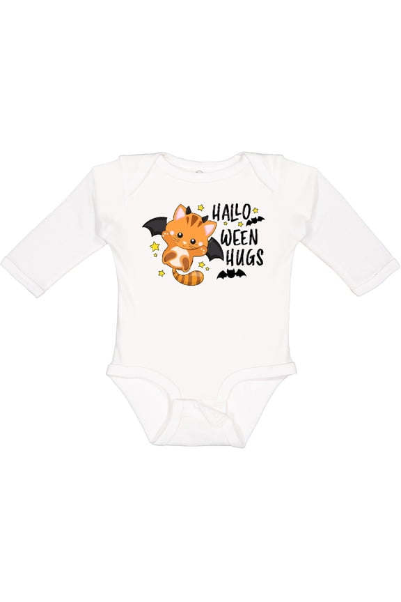 Halloween Hugs with Cute Vampire Cat Bat Boys or Girls Long Sleeve Baby Bodysuit