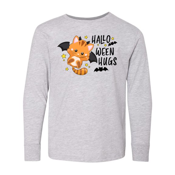 Inktastic Halloween Hugs with Cute Vampire Cat Bat Long Sleeve Youth T-Shirt