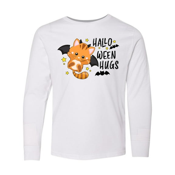 Inktastic Halloween Hugs with Cute Vampire Cat Bat Long Sleeve Youth T-Shirt