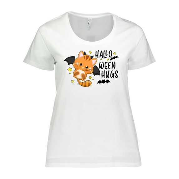 Inktastic Halloween Hugs with Cute Vampire Cat Bat Women's Plus Size T-Shirt