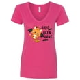 thumbnail image 1 of Inktastic Halloween Hugs with Cute Vampire Cat Bat Women's V-Neck T-Shirt, 1 of 5