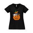 thumbnail image 1 of Inktastic Halloween Kitties in Pumpkin Women's Plus Size V-Neck T-Shirt, 1 of 5