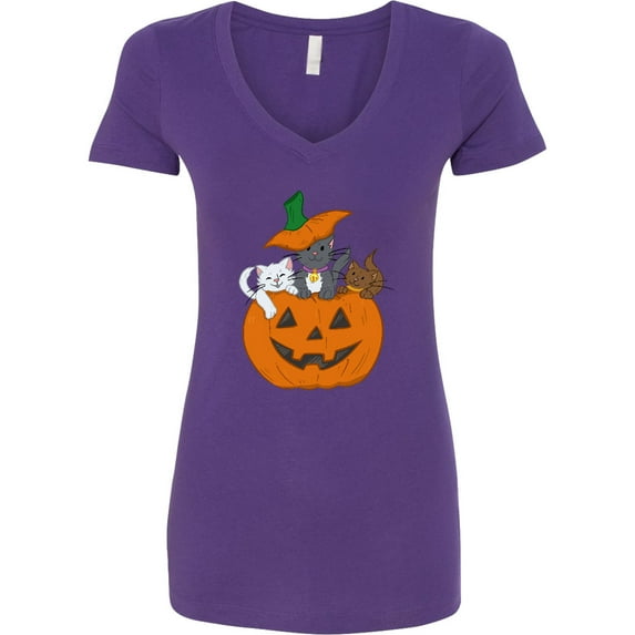 Inktastic Halloween Kitties in Pumpkin Women's V-Neck T-Shirt