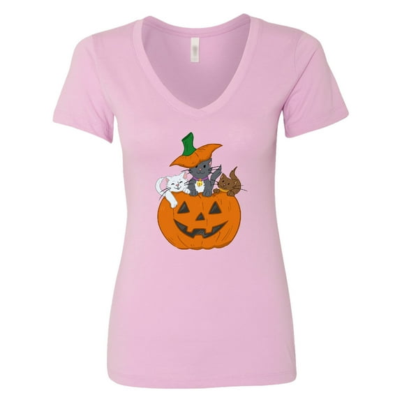 Inktastic Halloween Kitties in Pumpkin Women's V-Neck T-Shirt