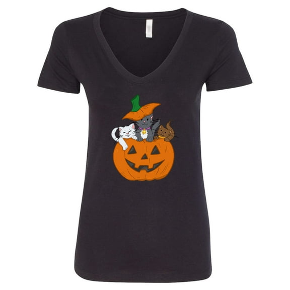 Inktastic Halloween Kitties in Pumpkin Women's V-Neck T-Shirt