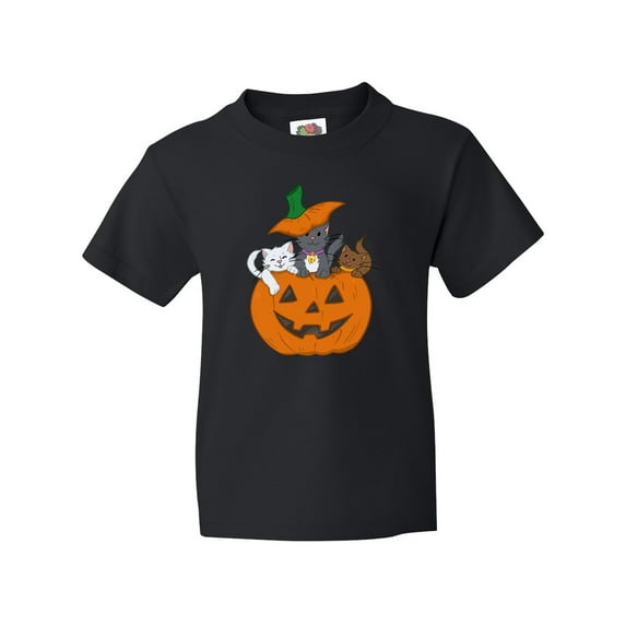 Inktastic Halloween Kitties in Pumpkin Youth T-Shirt