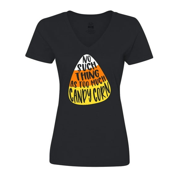 Inktastic Halloween No Such Thing As Too Much Candy Corn Women's V-Neck T-Shirt