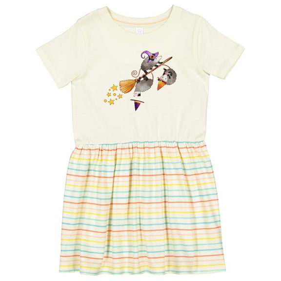 Inktastic Halloween Opossums on Broom Girls Toddler Dress