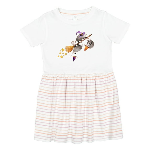 Inktastic Halloween Opossums on Broom Girls Toddler Dress