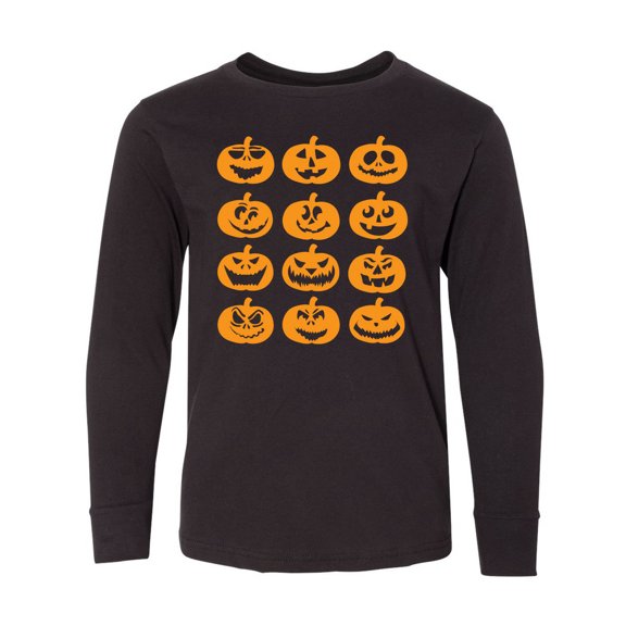 Inktastic Halloween Pumpkin Faces Orange Long Sleeve Youth T-Shirt