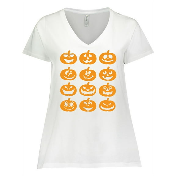 Inktastic Halloween Pumpkin Faces Orange Women's Plus Size V-Neck T-Shirt