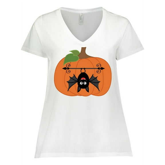 Inktastic Halloween Pumpkin Funny Bat Women's Plus Size V-Neck T-Shirt