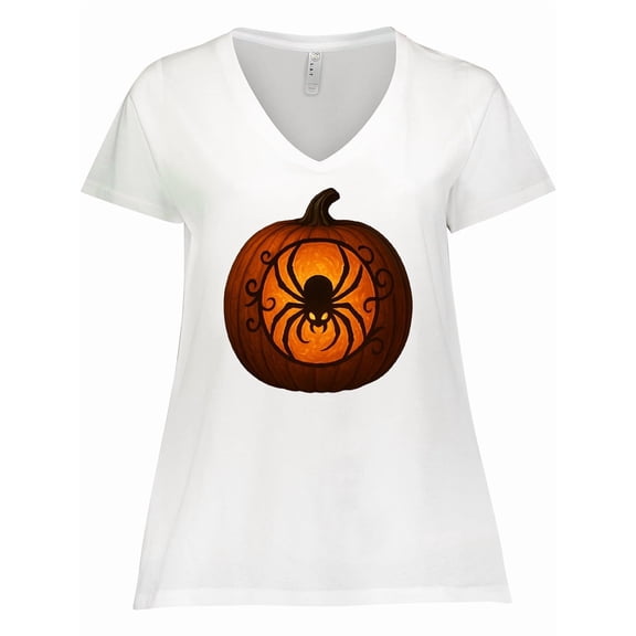 Inktastic Halloween Pumpkin Spider Women's Plus Size V-Neck T-Shirt
