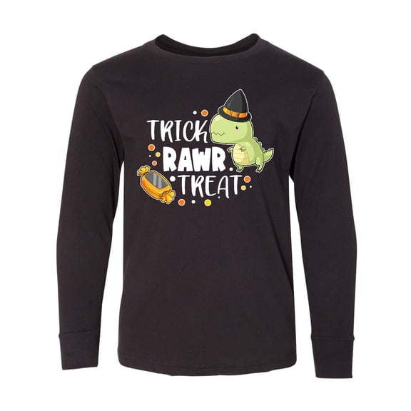 Inktastic Halloween Trick Rawr Treat with Dinosaur Long Sleeve Youth T-Shirt