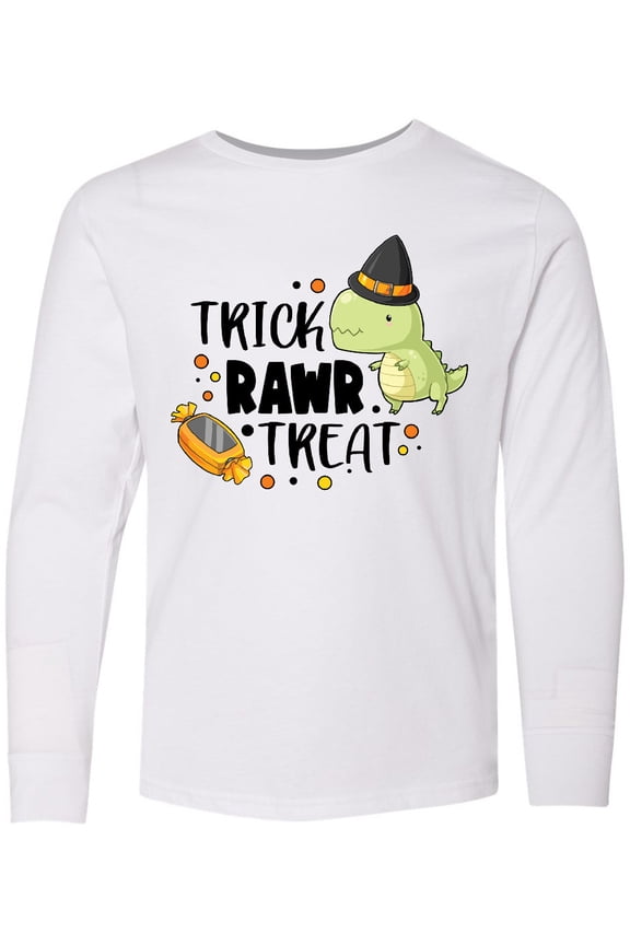 Halloween Trick Rawr Treat with Dinosaur Long Sleeve Youth T-Shirt