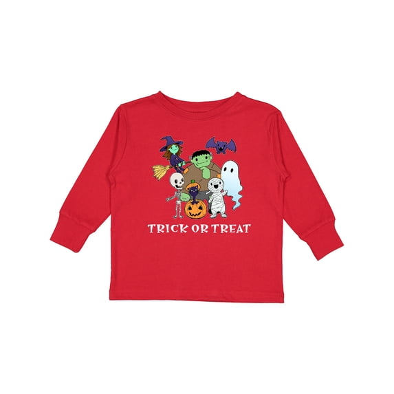 Inktastic Halloween Trick-or-Treat Cute Group of Monsters Boys or Girls Long Sleeve Toddler T-Shirt