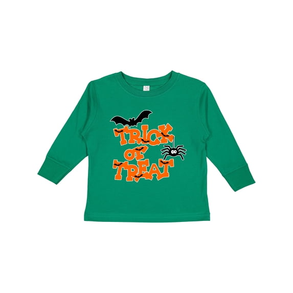 Inktastic Halloween Trick-or-Treat with Spider and Bats Boys or Girls Long Sleeve Toddler T-Shirt