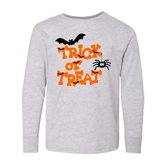 Inktastic Halloween Trick-or-Treat with Spider and Bats Long Sleeve Youth T-Shirt