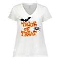 thumbnail image 1 of Inktastic Halloween Trick-or-Treat with Spider and Bats Women's Plus Size V-Neck T-Shirt, 1 of 5