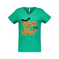 thumbnail image 1 of Inktastic Halloween Trick-or-Treat with Spider and Bats Women's V-Neck T-Shirt, 1 of 5