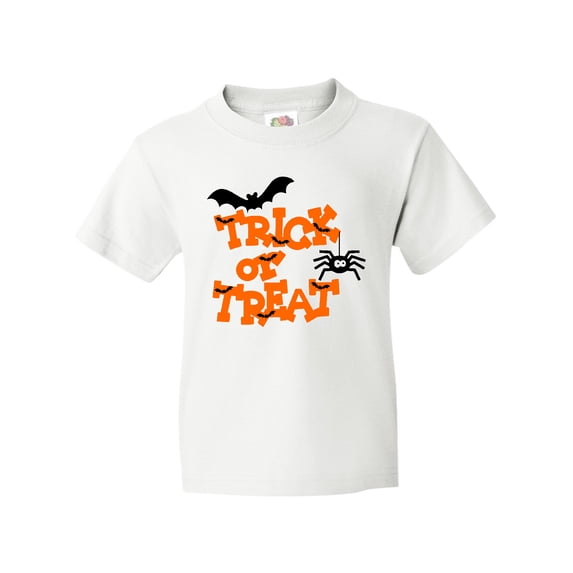 Inktastic Halloween Trick-or-Treat with Spider and Bats Youth T-Shirt