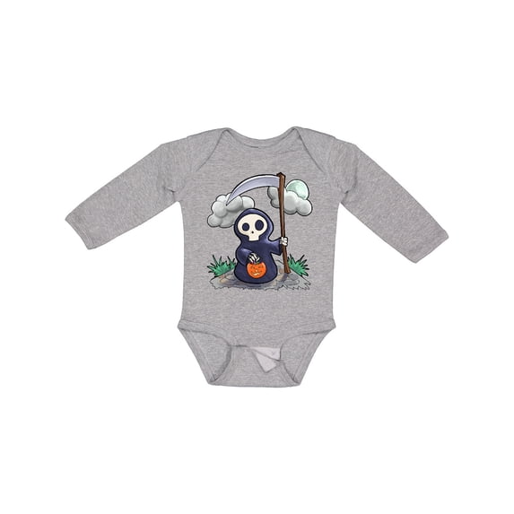 Inktastic Halloween Trick or Treating Cute Grim Reaper Boys or Girls Long Sleeve Baby Bodysuit