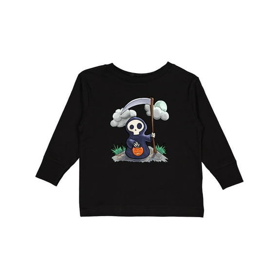 Inktastic Halloween Trick or Treating Cute Grim Reaper Boys or Girls Long Sleeve Toddler T-Shirt