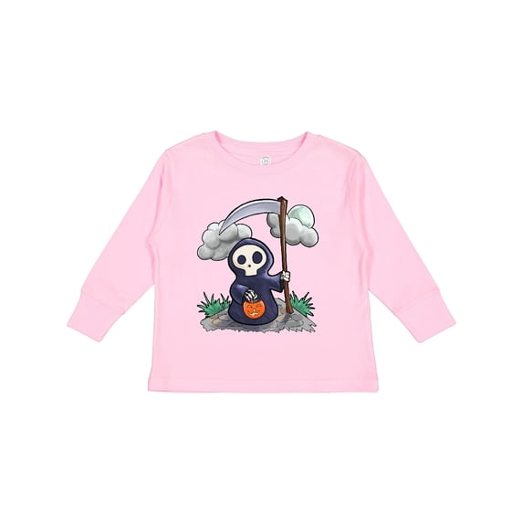 Inktastic Halloween Trick or Treating Cute Grim Reaper Boys or Girls Long Sleeve Toddler T-Shirt