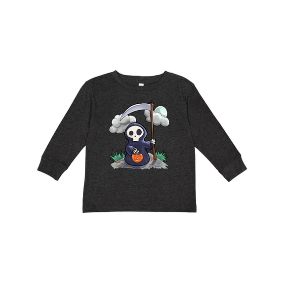 Inktastic Halloween Trick or Treating Cute Grim Reaper Boys or Girls Long Sleeve Toddler T-Shirt