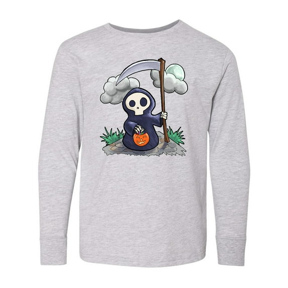 Inktastic Halloween Trick or Treating Cute Grim Reaper Long Sleeve Youth T-Shirt