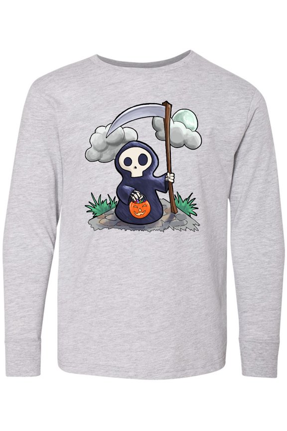 Halloween Trick or Treating Cute Grim Reaper Long Sleeve Youth T-Shirt