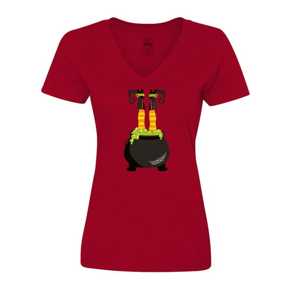 Inktastic Halloween, Witch Cauldron, Witch Legs, Potion Women's V-Neck T-Shirt