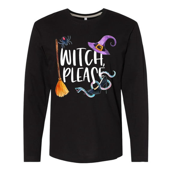 Inktastic Halloween Witch, Please Broom, Purple Hat, Spider and Snake Long Sleeve T-Shirt