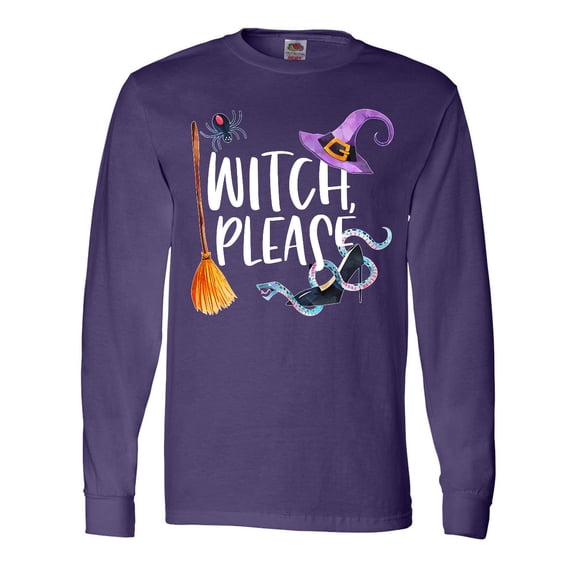 Inktastic Halloween Witch, Please Broom, Purple Hat, Spider and Snake Long Sleeve T-Shirt