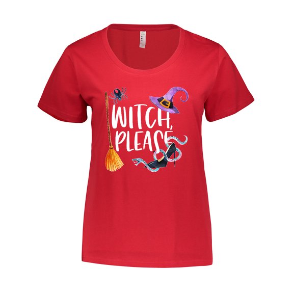 Inktastic Halloween Witch, Please Broom, Purple Hat, Spider and Snake Women's Plus Size T-Shirt