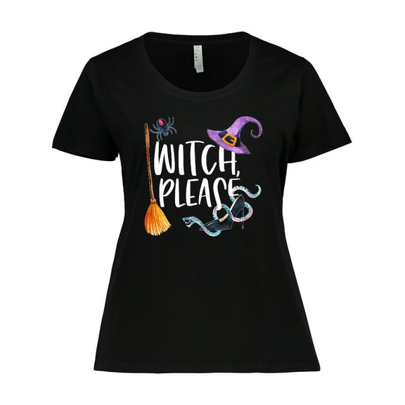 Inktastic Halloween Witch, Please Broom, Purple Hat, Spider and Snake Women's Plus Size T-Shirt