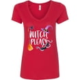 thumbnail image 1 of Inktastic Halloween Witch, Please Broom, Purple Hat, Spider and Snake Women's V-Neck T-Shirt, 1 of 5