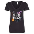 thumbnail image 1 of Inktastic Halloween Witch, Please Broom, Purple Hat, Spider and Snake Women's V-Neck T-Shirt, 1 of 5