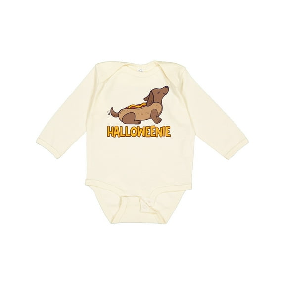 Inktastic Halloweenie Cute Dachshund in Hot Dog Costume Boys or Girls Long Sleeve Baby Bodysuit