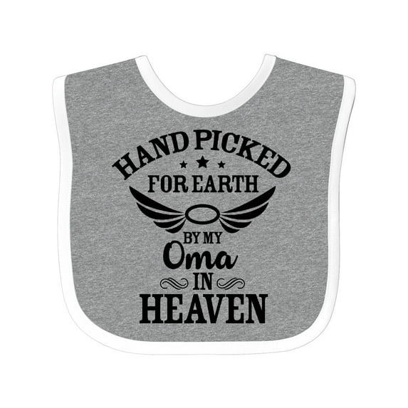 Inktastic Handpicked for Earth By My Oma in Heaven with Angel Wings Boys or Girls Baby Bib