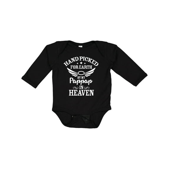 Inktastic Handpicked for Earth by My Pappap in Heaven with Angel Wings Boys or Girls Long Sleeve Baby Bodysuit