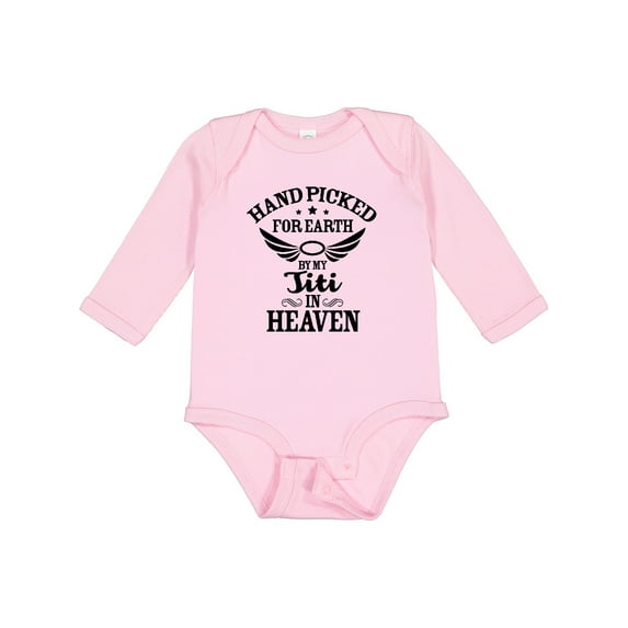 Inktastic Handpicked for Earth By My Titi in Heaven with Angel Wings Boys or Girls Long Sleeve Baby Bodysuit