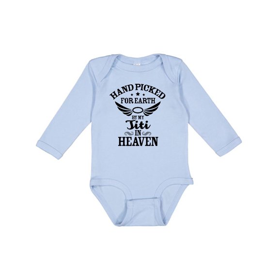 Inktastic Handpicked for Earth By My Titi in Heaven with Angel Wings Boys or Girls Long Sleeve Baby Bodysuit