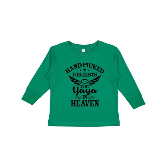 Inktastic Handpicked for Earth By My Yaya in Heaven with Angel Wings Boys or Girls Long Sleeve Toddler T-Shirt