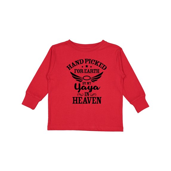 Inktastic Handpicked for Earth By My Yaya in Heaven with Angel Wings Boys or Girls Long Sleeve Toddler T-Shirt