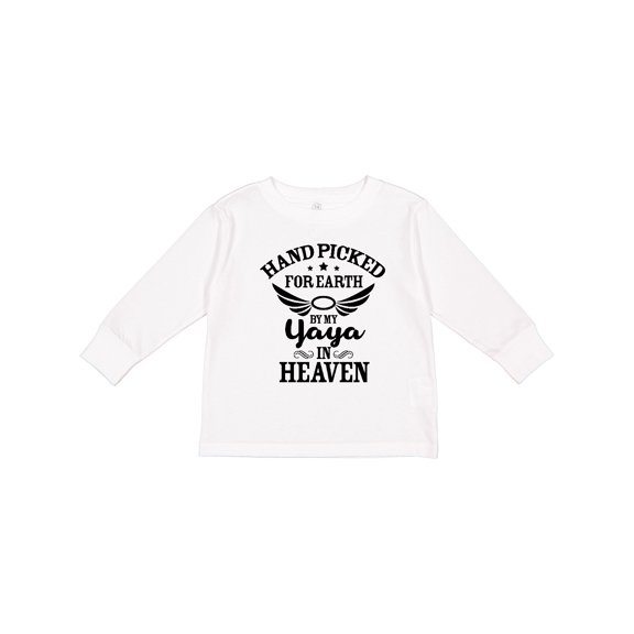 Inktastic Handpicked for Earth By My Yaya in Heaven with Angel Wings Boys or Girls Long Sleeve Toddler T-Shirt